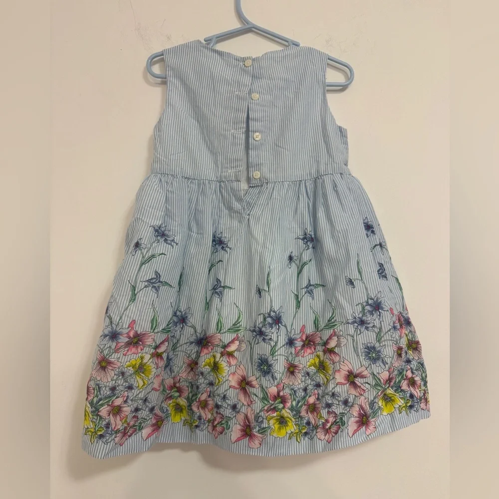GAP Blue Striped Dress with Pink & Yellow Floral Border